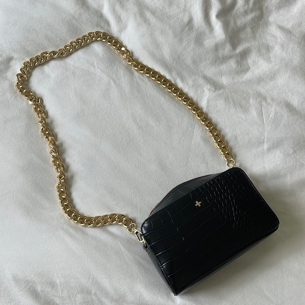 Peta+Jain Black Croc Gold cross body bag